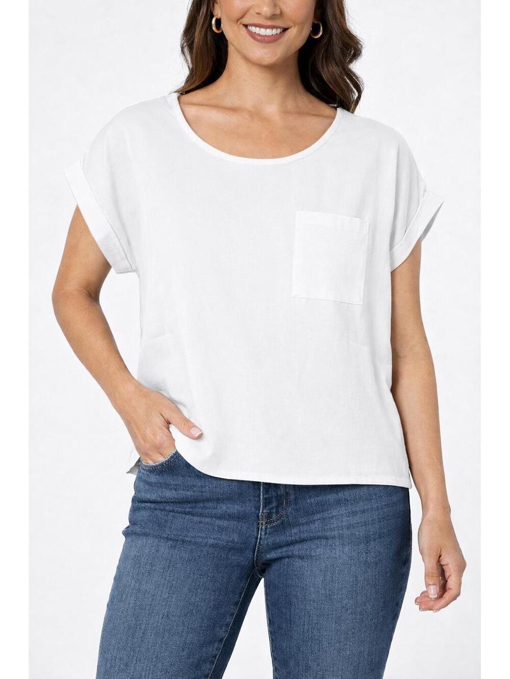 NWT Six/Fifty White Short Sleeve Button Back Blouse Size Small